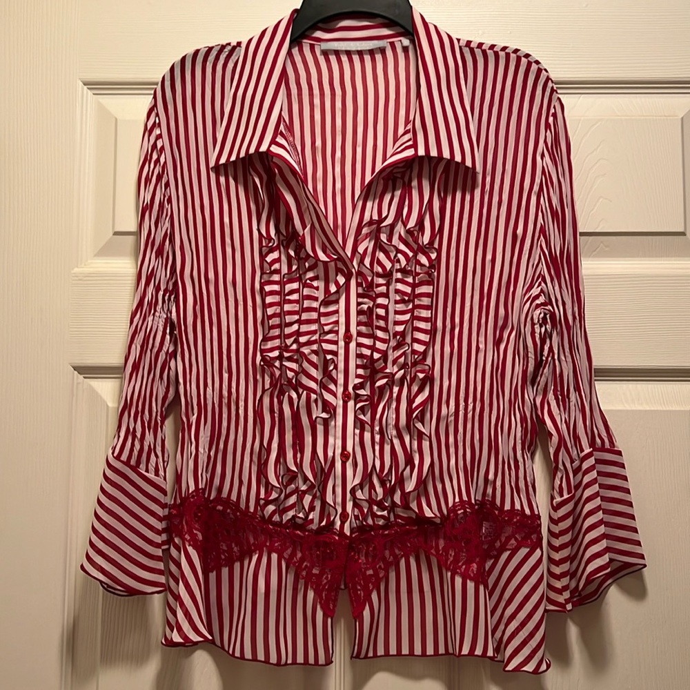 Violet + Claire Women’s Boutique Shirt, Red & White Striped Size XL